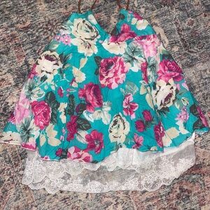 Floral Kids Dress with Lace Trim